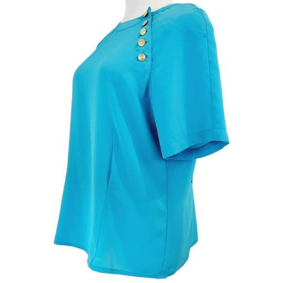 SK and Company Vintage Blue Teal 1980s Shoulder Pads VTG 80s Shirt Size 14 - Picture 3 of 16